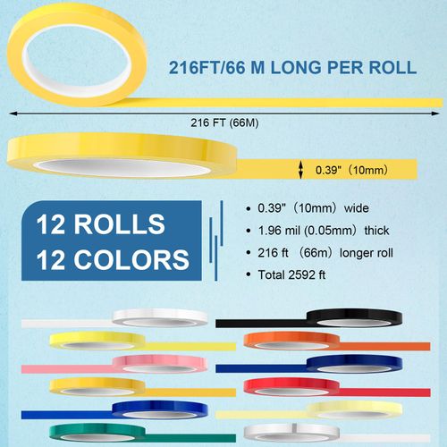 Frienda 12 Rolls Colors Autoclave Tape 216 ft/L x 0.4 in/W Instruments Identification Tape Autoclavable 270 Fahrenheit