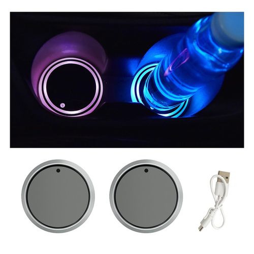 Suvnie 2PCS LED Cup Holder Lights, Waterproof Car Cup Mat with 7 Colors Luminescent Light, USB Charging Insert Car Cup Holder, Universal Auto LED Interior Atmosphere Lamp