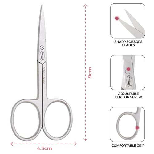 Fine Lines - Thin Nail Scissors - Stainless Steel STRAIGHT Scissor for Women & Men - Silver Manicure Scissors for Nails, Cuticle & Hair Trimming- Suitable for Manicure, Pedicure, Hair & Beard Grooming