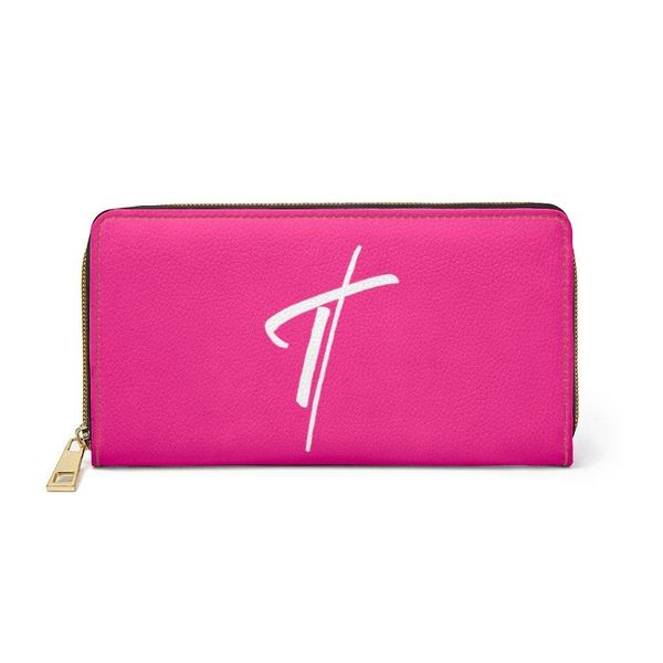 Womens Wallet, Zip Purse, Pink & White Cross - One size