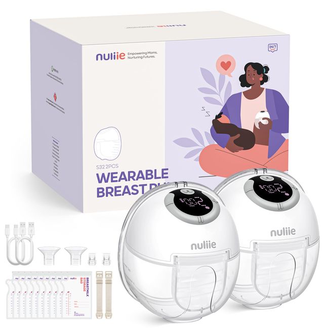 Nuliie Electric Breast Pump Hands-Free S32, Wearable Portable Breast Pumps 4 Modes 9 Levels, 24MM Comfortable Flange, More Private, Replaced Accessories Included