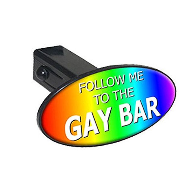 Follow Me to The Gay Bar Rainbow Oval Tow Trailer Hitch Cover Plug Insert 2"