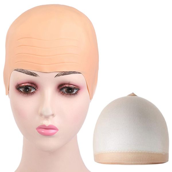 MIVAIUN Bald Caps Latex Bald Cap for Adults Makeup Bald Head Wig Cap Costume Accessory Halloween party bald hats thick Bald Skin Head Skull Wig Cap Fancy Dress Cosplay Hat Wig Cap Costume (2 pcs)