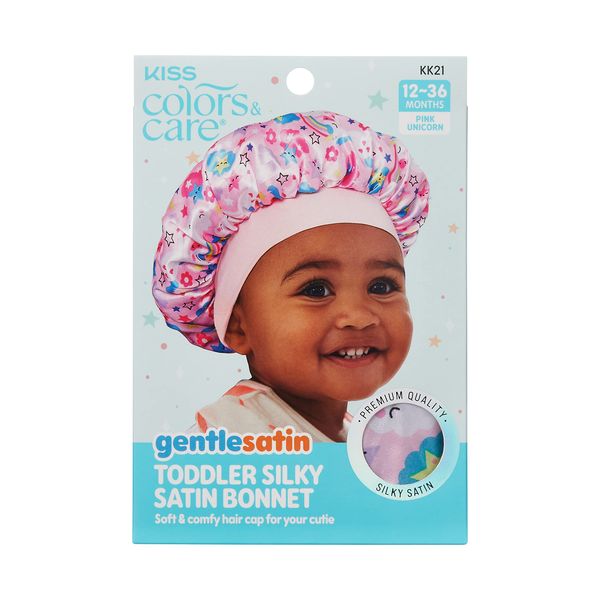 KISS Colors & Care Toddler Unicorn Silky Satin Hair Bonnet - Super Soft Breathable Material For Hair Protection From Dryness, Friction & Split Ends Overnight - Suitable & Safe For All Hair Types, No Harmful Chemicals