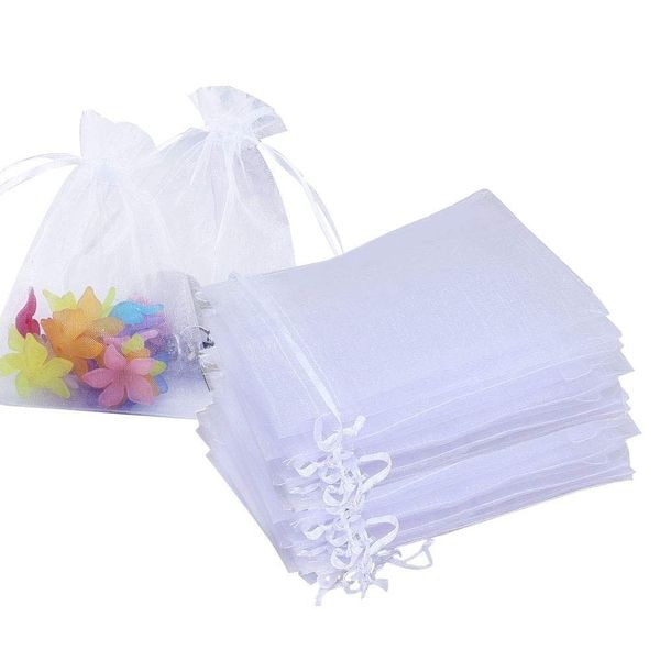 Stratalife 100PCS 5X7 inch White Organza Bags Drawstring Favor Pouches for Wedding Favor Jewelry Gift Bags (White 5x7)