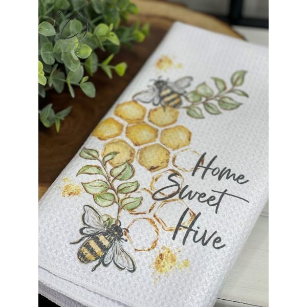 Home Sweet Hive Honeycomb Waffle Weave Tea Towel