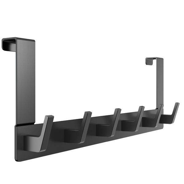 Dohomai Door Coat Rack with 6 Hooks - Door Hooks for Hanging - Clothes Hook Door for Bathroom Door Hook Rail Modern Door Hanger - Towel Holder Door Bathroom - Jacket Holder Door