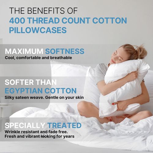 100% Cotton Pillow Cases Queen Size - Cooling, Breathable & Soft Pillowcase Covers Set of 2-400 Thread Count Cotton - Wrinkle Free - Machine Washable Protectors - Luxury Hotel Bedding - Light Grey
