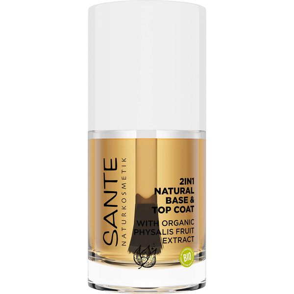 SANTE Naturkosmetik 2-in-1 natural base and top coat, over and base coat, with organic physalisfruit extract, vegan, 10 ml