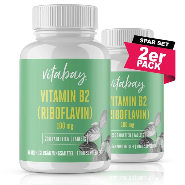 Vitabay Vitamin B2 (Riboflavin) | 400 vegane Tabletten (2er Set) | Hochdosiert mit 100 mg | Laborgeprüft & hergestellt aus hochwertigen Rohstoffen