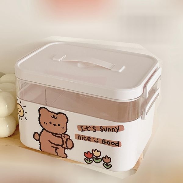 Storage Box, Small Items, First Aid Kit, Medicine Box, 2 Layers, Removable, Cute, Habitual Medicine Box, First Aid Box, Medicine Box, Small Medicine, Portable, Disaster, Multi-functional Storage, Sundries Organization, Airtight, Moisture-proof, Small Good