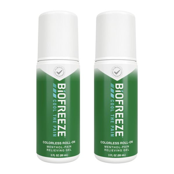 Biofreeze Pain Relief Roll-On, Arthritis Pain Reliver, Knee & Lower Back Pain Relief, Sore Muscle Relief, Neck Pain Relief, FSA Eligible, 2 Pack (3 FL OZ Biofreeze Menthol Roll-On)