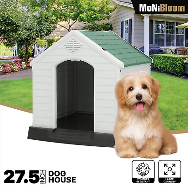 27"Plastic Dog House Weatherproof Puppy Shelter Outdoor Pet Kennel Elevated Base