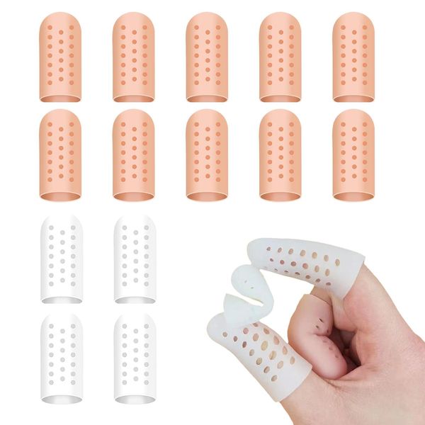 Bisienya Gel Finger Cots，Silicone Finger Protectors，the Thumb Protector Is Used to Protect the Fingers From Wear and Slip（10pcs Skin Tone and 4pcs White）