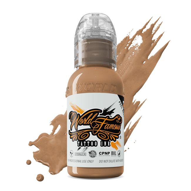 World Famous Brown Tattoo Ink, Vegan and Professional Ink, Made in USA, Cool Honey, 1 oz