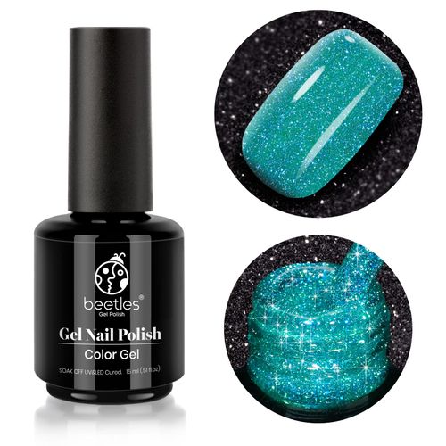 Beetles Glitter Gel Nail Polish 15ml New Oasis Green Reflective Nail Gel Soak Off LED Nail Lamp Flashy Gel Polish Nail Art Manicure Salon DIY Home