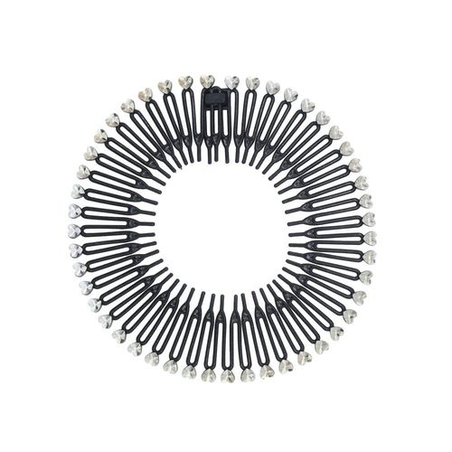 Sluswallow 1Pc Black Full Circular Stretch Comb Headbands, Korean Hair Comb, Hair Band Plastic Full Circle Stretch Diamond Flexible Comb Teeth Headband Hair Accessories
