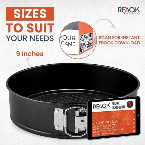 RFAQK Non-Stick 9 Inch Springform Pan - Spring form Pan for Cheesecake with Removable Bottom, Bonus Icing Spatula with 30 Pcs Parchment Paper & Recipe E-Book - Ideal for Baking Cakes, Pizzas, & More!