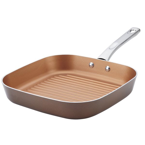 (Brown) - Ayesha Curry Home Collection Porcelain Enamel Nonstick Square Grill Pan, 29cm, Brown Sugar