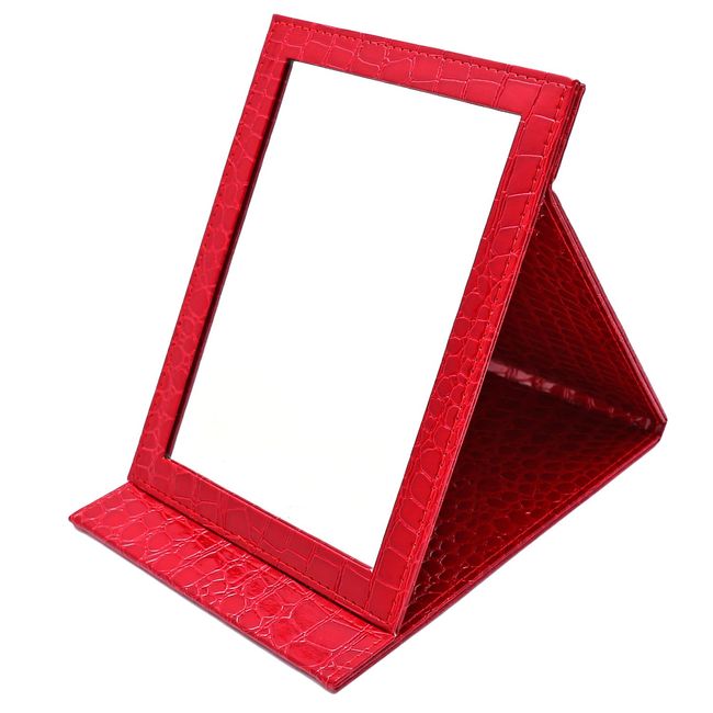 nakira Large Folding Mirror Portable Mirror Enamel Croc Pattern (Red)