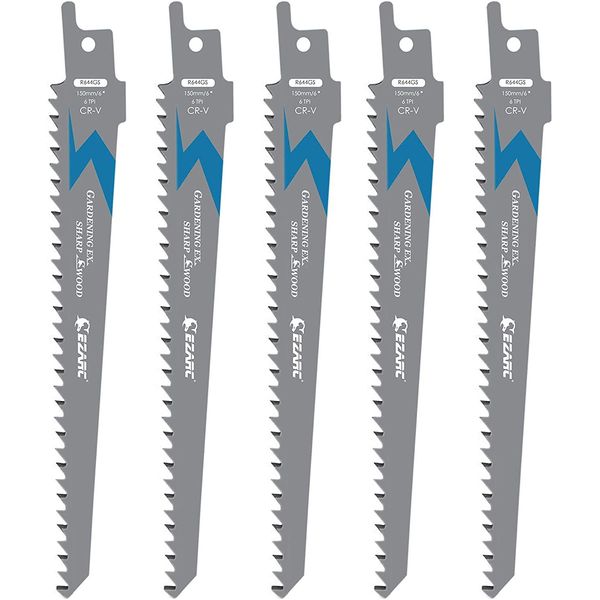 EZARC Wood CuttingReciprocating Saw Accessory Set, Sawzall Attachment for Wood Pruning R644GS 6TPI 150mm (5-Pack)