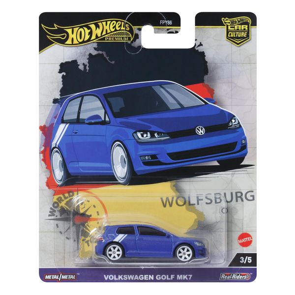 Hot Wheels Premium Car Culture Collectible Toy Car, 1:64 Scale Die-Cast Volkswagen Golf Mk 7, World Tour Vehicle with Real Riders Tires