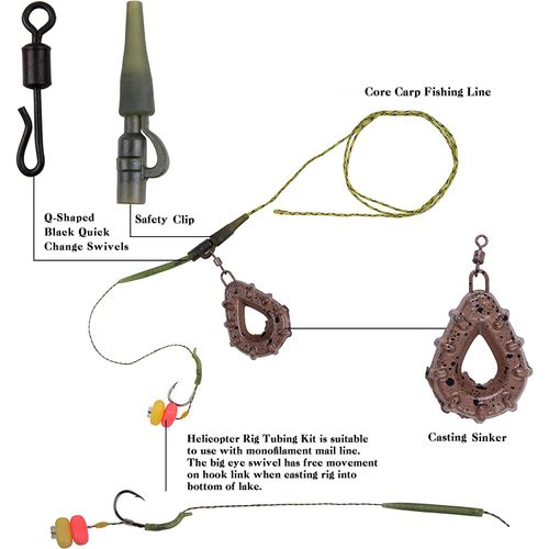 AGOOL Carp Fishing Rig Kit Hair Carp Fishing Accessories Set Carp Flat Pear Sinker with Rolling Quick Change Swivels for Carp Bass Carp Tackle Rigs Set Carp Hook Carp Sinker Corn