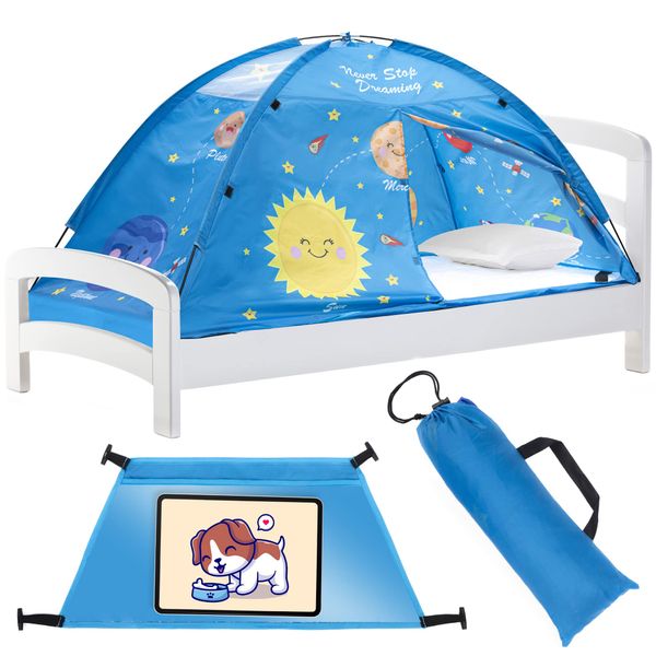 Outer Space Tent for Kids Bed Tent Twin Size Bed tent for girls - Solar System Twin Bed Tents for Boys - Privacy Pop up Sleeping Tent - Under Bunk Bed Tent for Top Bunk - Dream Tent - Toddler Bed Tent