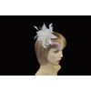 Cream chiffon flower & feather fascinator on comb. Perfect for wedding, races or other special occasion.