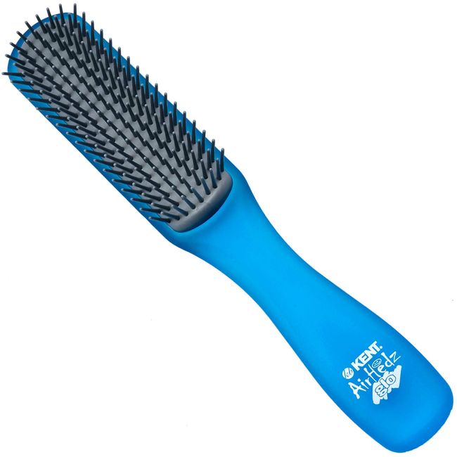 Kent AHGLO02 Airhedz Glo Blue Half Round Narrow Detangling Hair Brush - 9 Row Ionic Anti Static Non Scratch Short Nylon Bristle Great for Detangling and Smoothing Short to Medium Length Hair