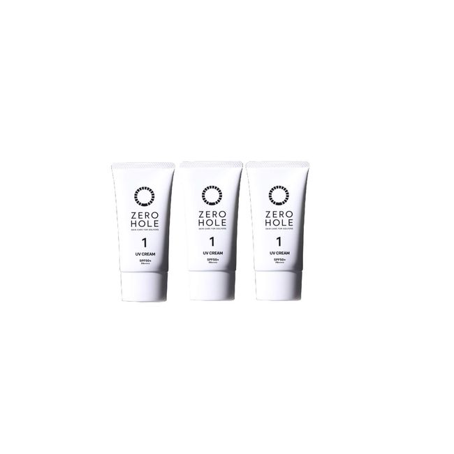 (Value Set of 3) Sunscreen Cream (For Whole Body) Zero Hole, Fragrance-Free, 0.9 oz (25 g) x 3 Pack, Mini Size, Portable, Perfect for Trials, SPF 50+, PA++++, Waterproof, Lightweight, Comfortable, White Cream (Soap Removable)