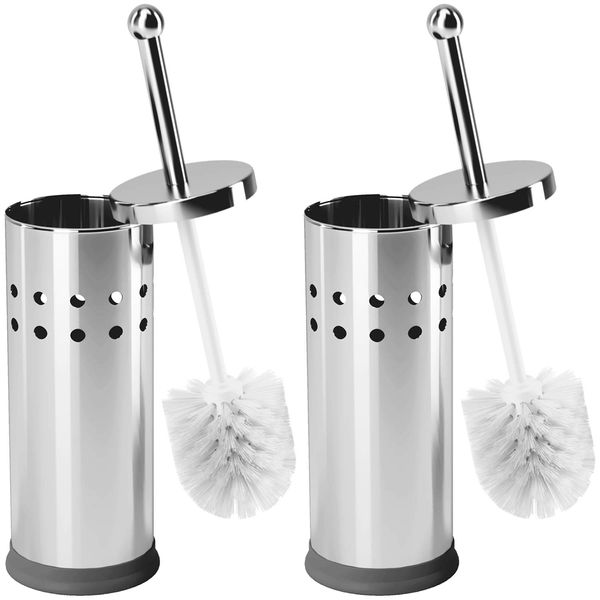 Chrome Stainless Steel Modern Toilet Brush & Holder Set (2 Pack) - Modern Toilet Bowl Brush Holder - Cleaner Toilet Brushes Bathroom Accessories - Bathroom Bowl Cleaner Brush with Caddy