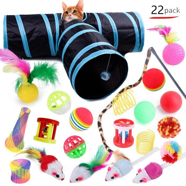 22-Piece Funny Cat Toy Set With Cat Tunnel - Interactive Pet Toys For Endless Fun - B99502 / 22 Pieces