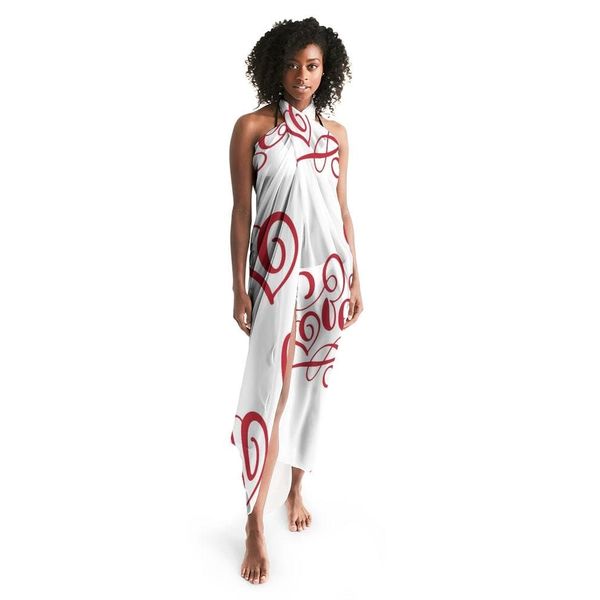 Sheer Sarong Swimsuit Cover Up Wrap / White and Red Abstract - One Size