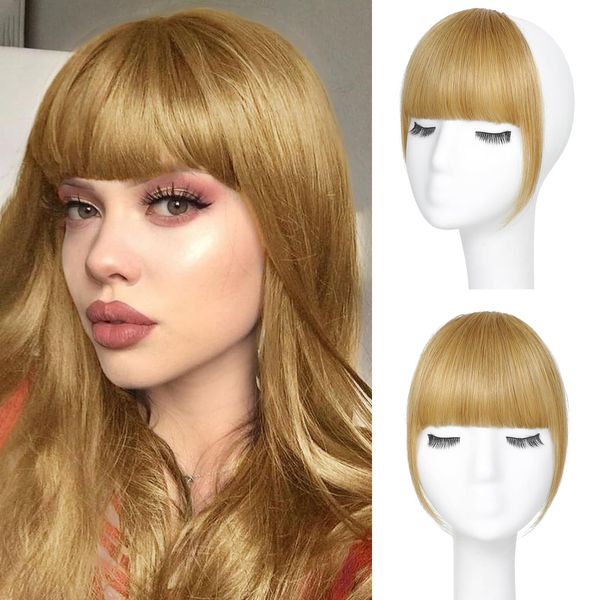 MORICA Clip in Bangs - 100% Human Hair French Bangs Clip in Hair Extensions, Strawberry Blonde Bangs Fringe with Temples Hairpieces for Women Daily Wear (Thick Bangs,Strawberry Blonde)