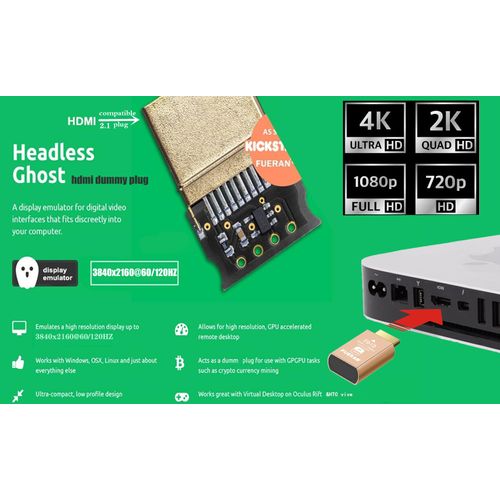 FUERAN HDMI 2.1 Dummy Plug 4K@120Hz Virtual Display Emulator, Headless Adapter, HDMI Display Adapter, Supports 3840x2160@120Hz, 1440P@120Hz, 1080P@120Hz, EDID Emulator for GPU/Remote Desktop