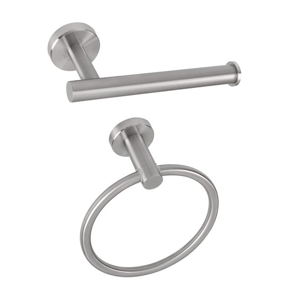 NearMoon 2 Pieces Bathroom Hardware Accessories, Towel Ring and Toilet Paper Holder- Stainless Steel Bathroom Towel Hanger and Hand Towel Holder, Wall Mounted (Brushed Nickel)