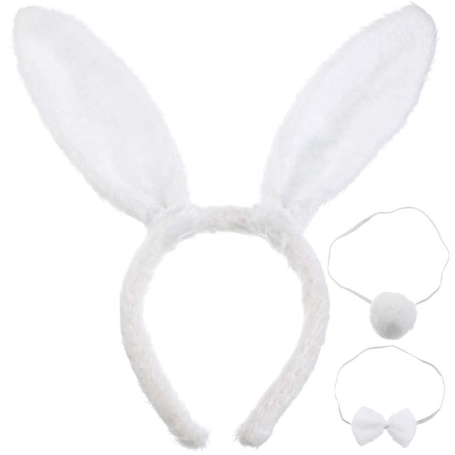 Animal Costume Set Rabbit Bunny Ears Headband Rabbit Ears Headband Rabbit Tail Rabbit Tie for Kids Adults Easter Party Favor or Costume Decoration