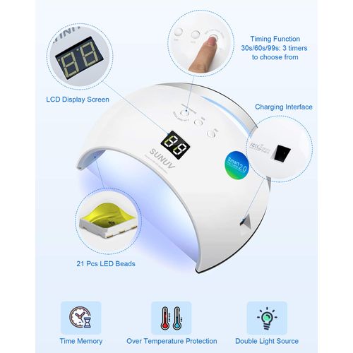 UV LED Nail Lamp, SUNUV 48W Gel Nail Polish Dryer with 30/60/99S Timer Sensor Removable Bottom Tray for Home and Salon