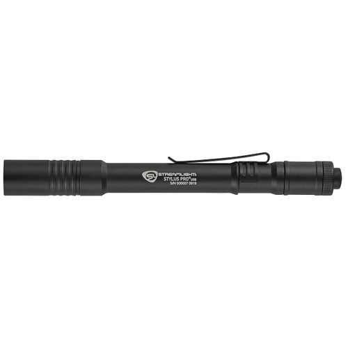 Streamlight 66133 Stylus Pro USB 350-Lumen Rechargeable Penlight with 120V AC Cord, Nylon Holster, Black