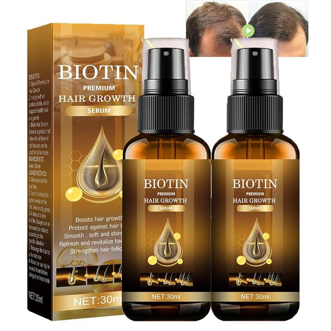 Biotin Premium Hair Growth Serum, Biotin Thickening Herbal Serum, Anti Hair Loss Nourish Dry Damaged Hair Repair,Biotin Herbal Serum for Thicker Longer & Stronger Hair,30ML (2pcs)