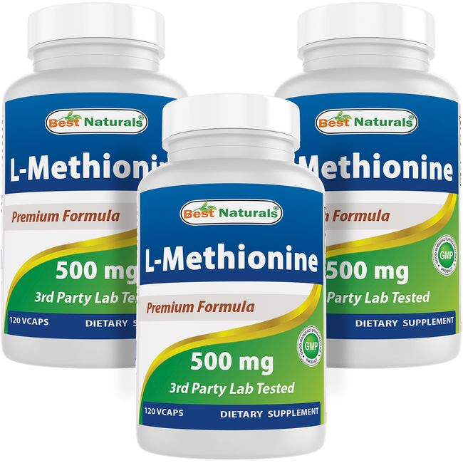 3 Pack Best Naturals L-Methionine 500 mg 120 Veggie Capsules