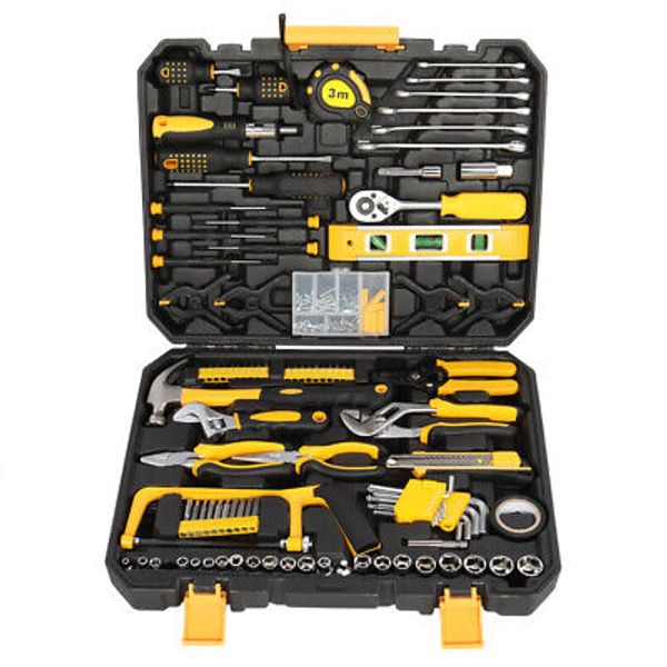 198 Piece Tool Set Black and Yellow Hand Tools for Home Improvement Repair Use