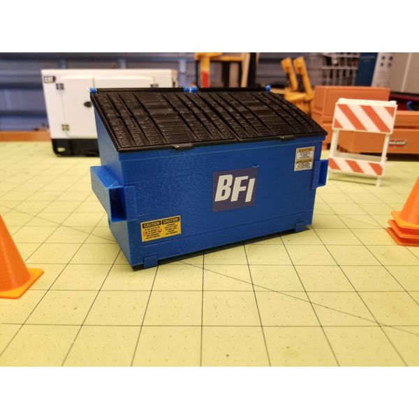 Custom Made BFI Miniature 2-yard Dumpster at 1:14 Scale for RC Construction