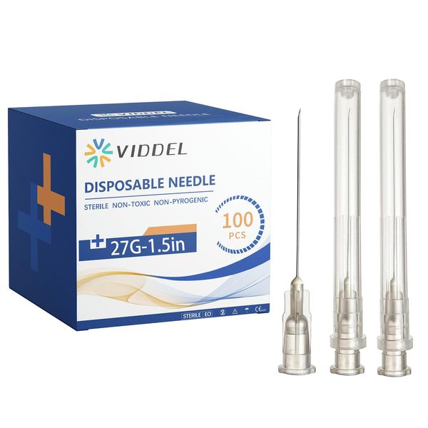 100 Pack 27 G 1.5 inch Luer Lock for Science Laboratory, Refilling Liquid, Inks, Individually Packaged