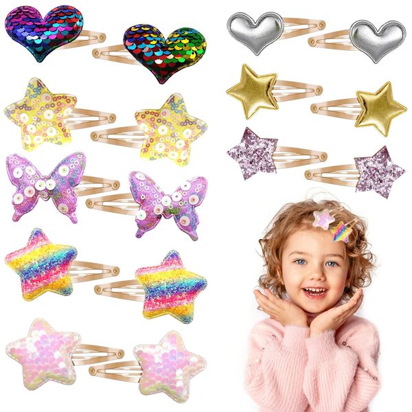 Haarspangen Mädchen Damen, 8 Paare Metall Snap Haarclips Glitzer Herz Schmetterling Stern Haarklammer Haarschmuck, Süße Klein Hair Clips Haarklammern Haarspange für Kinder Frauen Haar Accessoires