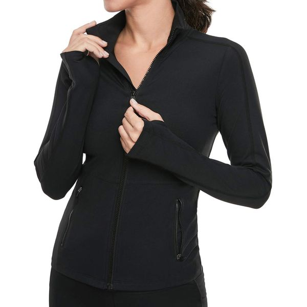 VUTRU Women's Workout Yoga Jacket Full Zip Running Track Jacket Black Medium