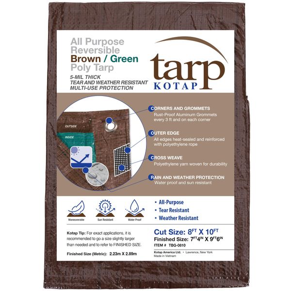 Kotap 8-ft x 10-ft Reversible Brown/Green Poly Tarp, Item: TBG-0810, Model:TBG0810