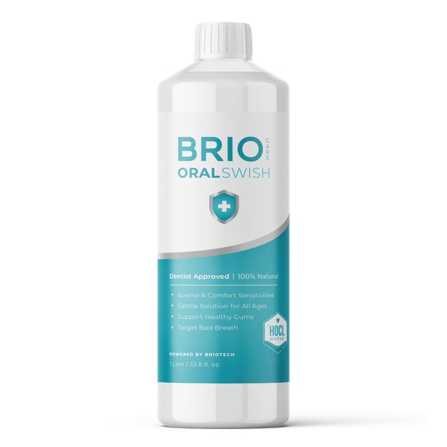 BRIOTECH Pure Hypochlorous Acid Oral Care, BrioCare Oral Swish Gentle Hygiene Mouthwash Rinse, Fight Bad Breath, Plaque & Cause of Gum Irritation, Support Tender Gums, Alcohol Free