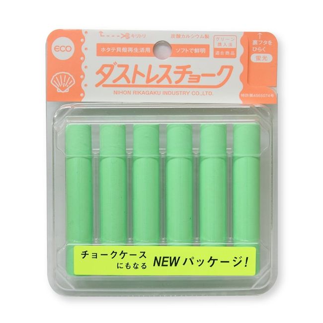 Japan 理化学 Dust Sleevless Fluorescent Green 6 Pieces of Chalk DCK – 6 – G